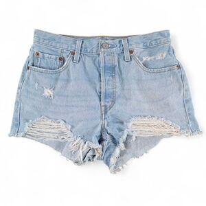 Levi’s 501 Distressed High Rise Button Fly Denim Cutoff Shorts Women’s W29